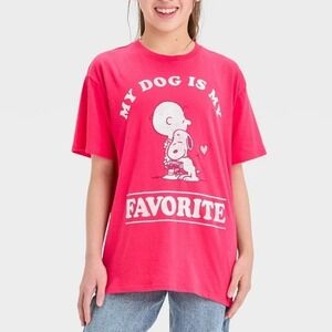 Peanuts Snoopy My Dog Is My Favorite Tee T-Shirt Girl's Large Pink/Red Valentine